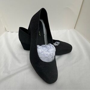 David Tate Black Glitter Low Block Heel Pumps
